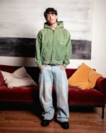 SUN FADED ZIP-UP HOODIE - GREEN