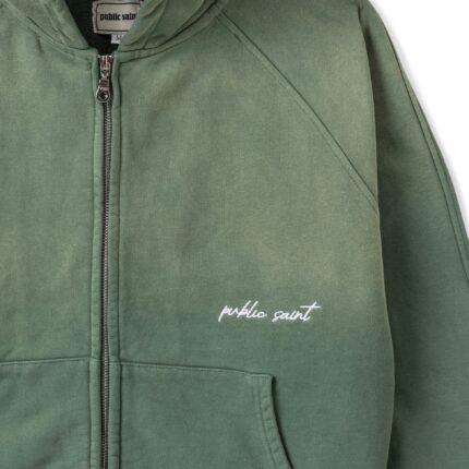 SUN FADED ZIP-UP HOODIE - GREEN